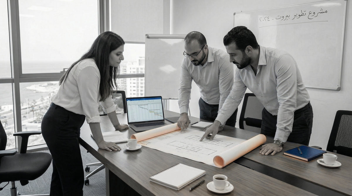 ABZ design and project team collaborating over drawings